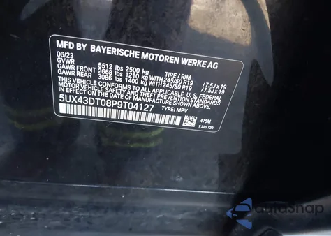 2023 BMW X4 M40I z USA, uszkodzony, nr VIN 5UX43DT08P9T04127